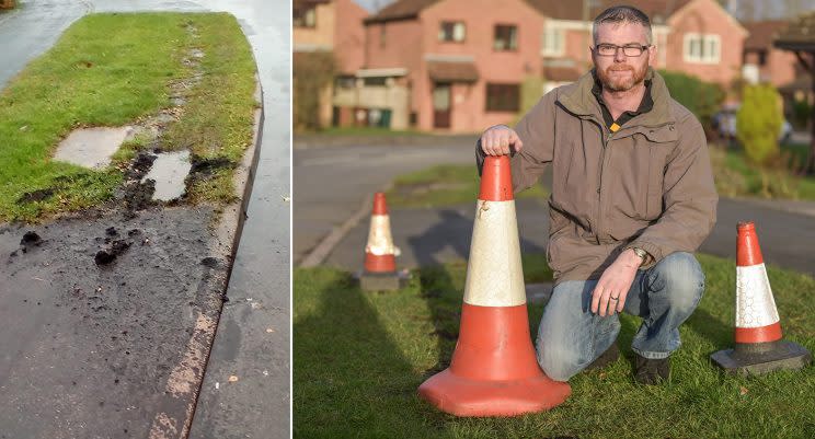 Damage caused when a grass verge was allegedly churned up (Mercury/Caters)