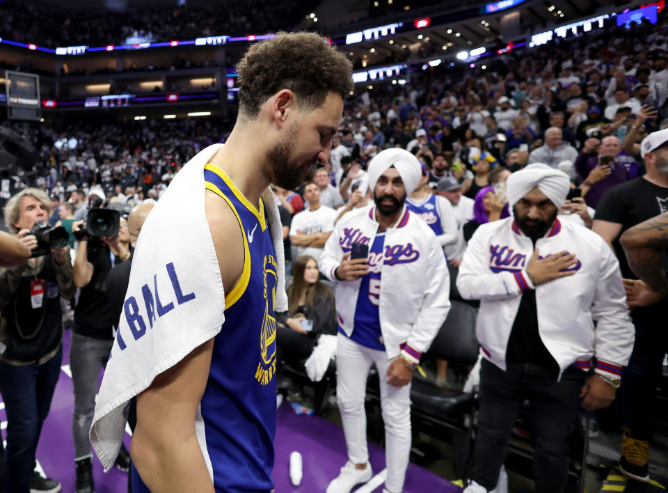 Klay Thompson has been with the Warriors since the 2011-12 NBA season. He is eligible to be an unrestricted free agent this summer. (Photo by Ezra Shaw/Getty Images)