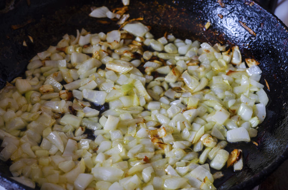 Sautéing garlic and onions.