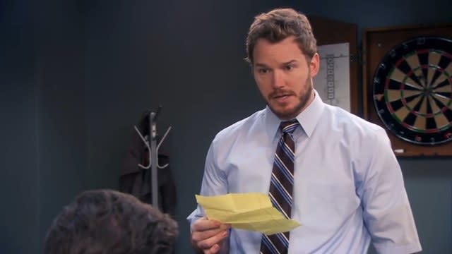 Andy talking to Ron in "Parks and Recreation"