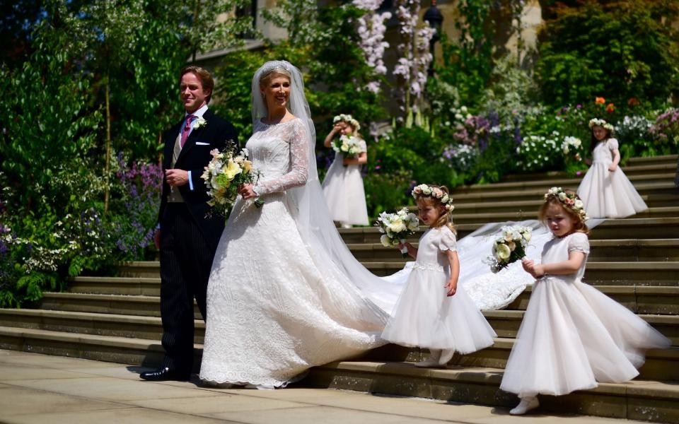 When Lady Gabriella Windsor married Thomas Kingston last year, she did so in a pale-pink hued dress - Victoria Jones / POOL / AFP)VICTORIA JONES/AFP/Getty Images