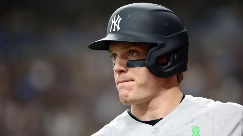 May 6, 2023; St. Petersburg, Florida, USA; New York Yankees center fielder Harrison Bader (22) looks on against the Tampa Bay Rays during the eighth inning at Tropicana Field.