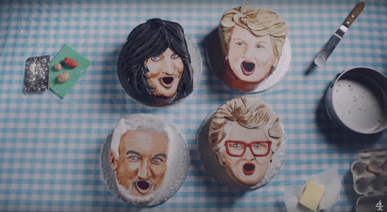 The show's judges and presenters appeared in the form of cup cakes (YouTube/Channel 4)