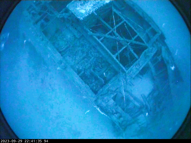 Underwater camera image from SS Nemesis survey by RV Investigator - Midships showing deckhouse.  / Credit: CSIRO