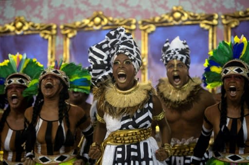 Members of the Mangueira samba school perform in March 2019 during Rio's carnival parade and will perform again on Sunday as part of carnival 2020, in a show with a special message about tolerance