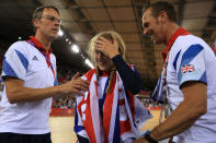 LONDON, ENGLAND - AUGUST 07: Laura Trott of Great Britain celebrates winning the Gold medal in the Women's Omnium Track Cycling 500m Time Trial on Day 11 of the London 2012 Olympic Games at Velodrome on August 7, 2012 in London, England. (Photo by Phil Walter/Getty Images)