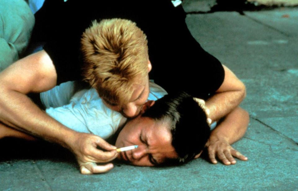 Kiefer Sutherland (top) and River Phoenix in a scene from “Stand by Me.” ©Columbia Pictures/Courtesy Everett Collection