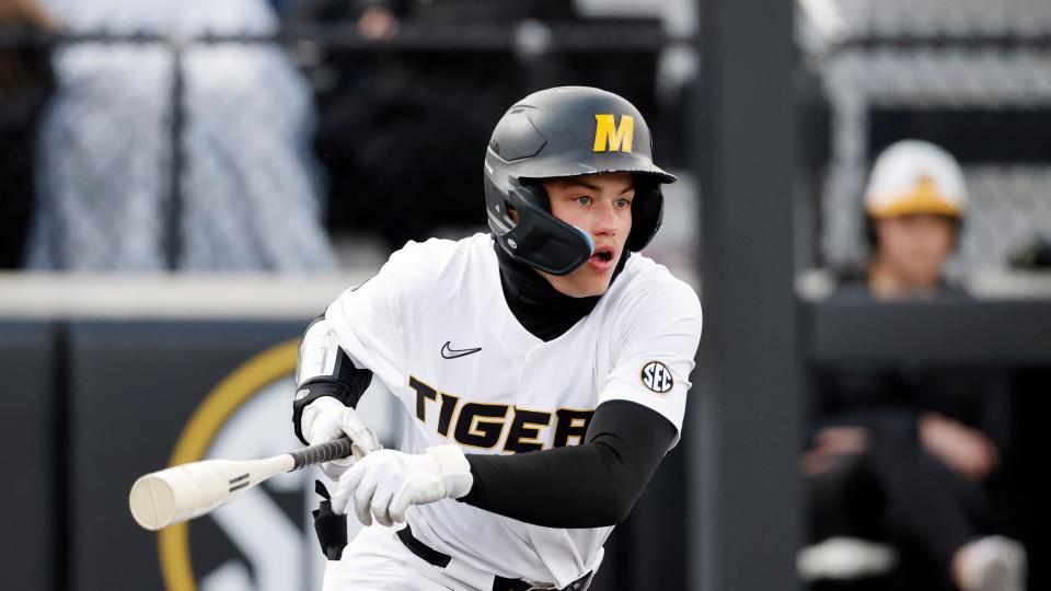 Missouri's Ross Lovich during an NCAA Baseball game on Friday, March 17, 2023 in Columbia, Mo. Lovich now plays for No. 1 Arkansas after transferring last year.