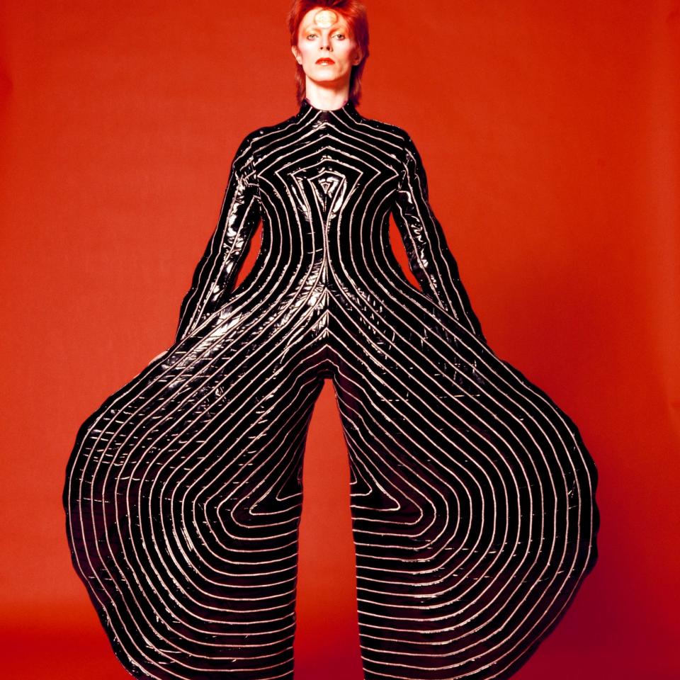 David Bowie wearing the bodysuit designed by Kansai Yamamoto for the 1973 Aladdin Sane tour - Sukita and The David Bowie Archive/PA
