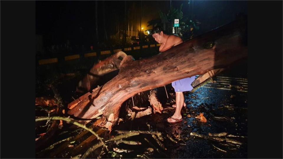 山區樹斷橫倒阻交通　轄區勇警雨夜裸身鋸樹