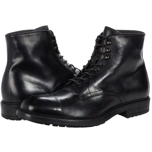 black leather combat boots