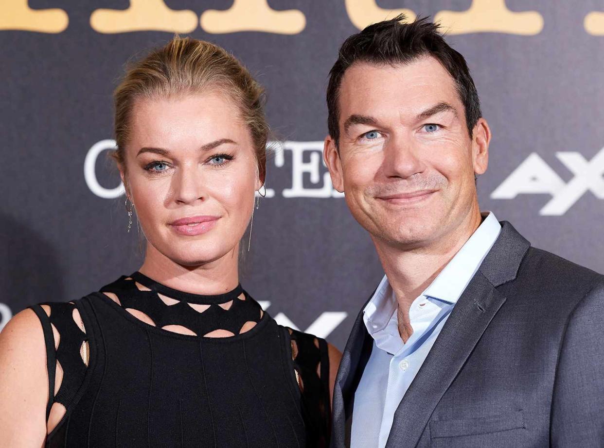 Jerry O'Connell and wife Rebecca Romijn attend 'Carter' photocall at Hotel Urso on November 07, 2019 in Madrid, Spain