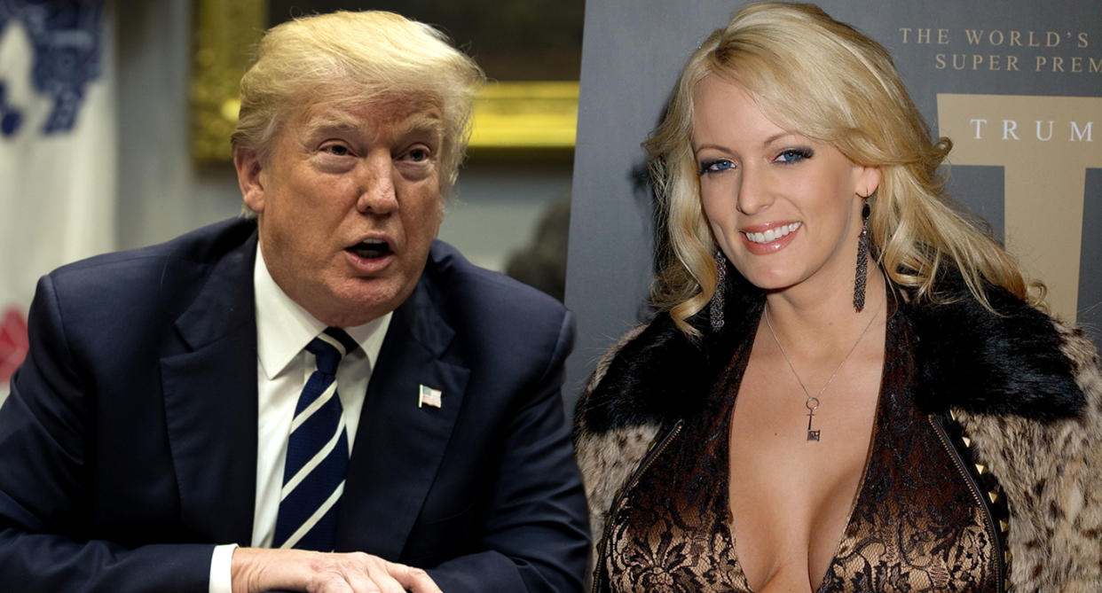 Donald Trump, Stormy Daniels. (Yahoo News photo illustration; photos: Carolyn Kaster/AP, Gregg DeGuire/WireImage/Getty Images)