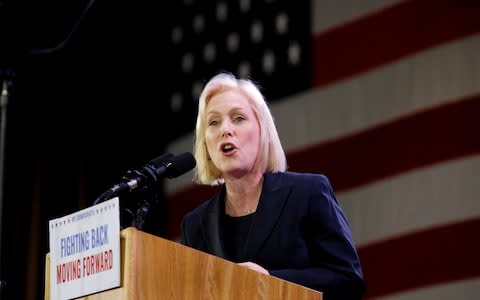 Democratic senator Kirsten Gillibrand addresses the crowd after news of her reelection at the midterm election night party in New York City - Credit: Reuters