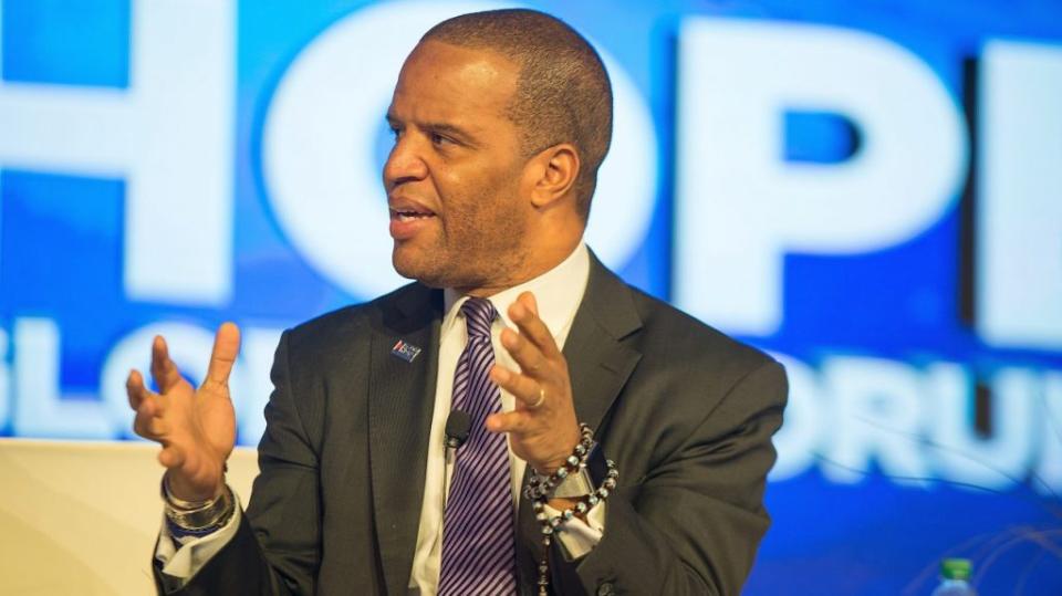 Operation HOPE founder, John Hope Bryant speaks onstage during the 2016 HOPE Global Forum at Atlanta Marriott Marquis on January 14, 2016 in Atlanta, Georgia. (Photo by Marcus Ingram/Getty Images)