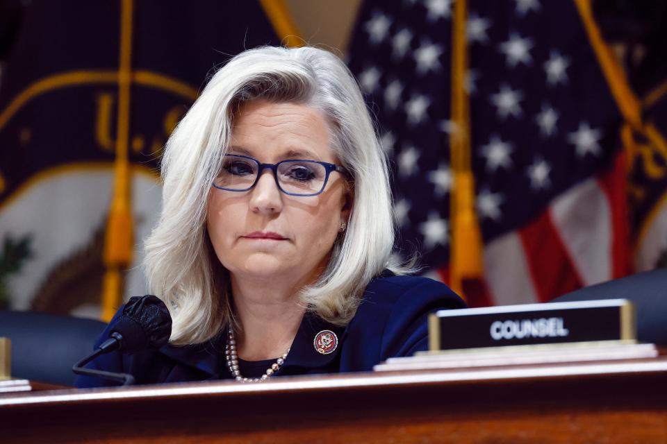 U.S. Rep. Liz Cheney (R-WY), vice chair of the House Select Committee to Investigate the January 6th Attack on the U.S. Capitol, questions Cassidy Hutchinson, a top former aide to Trump White House Chief of Staff Mark Meadows, as she testifies before the committee in the Cannon House Office Building on June 28, 2022 in Washington, DC.