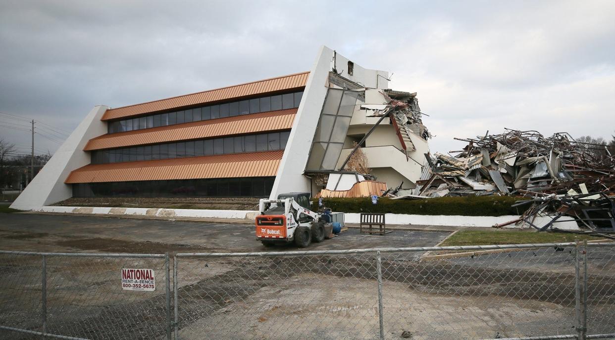 The former Omnova Solutions building on Ghent Road in Fairlawn is being demolished.