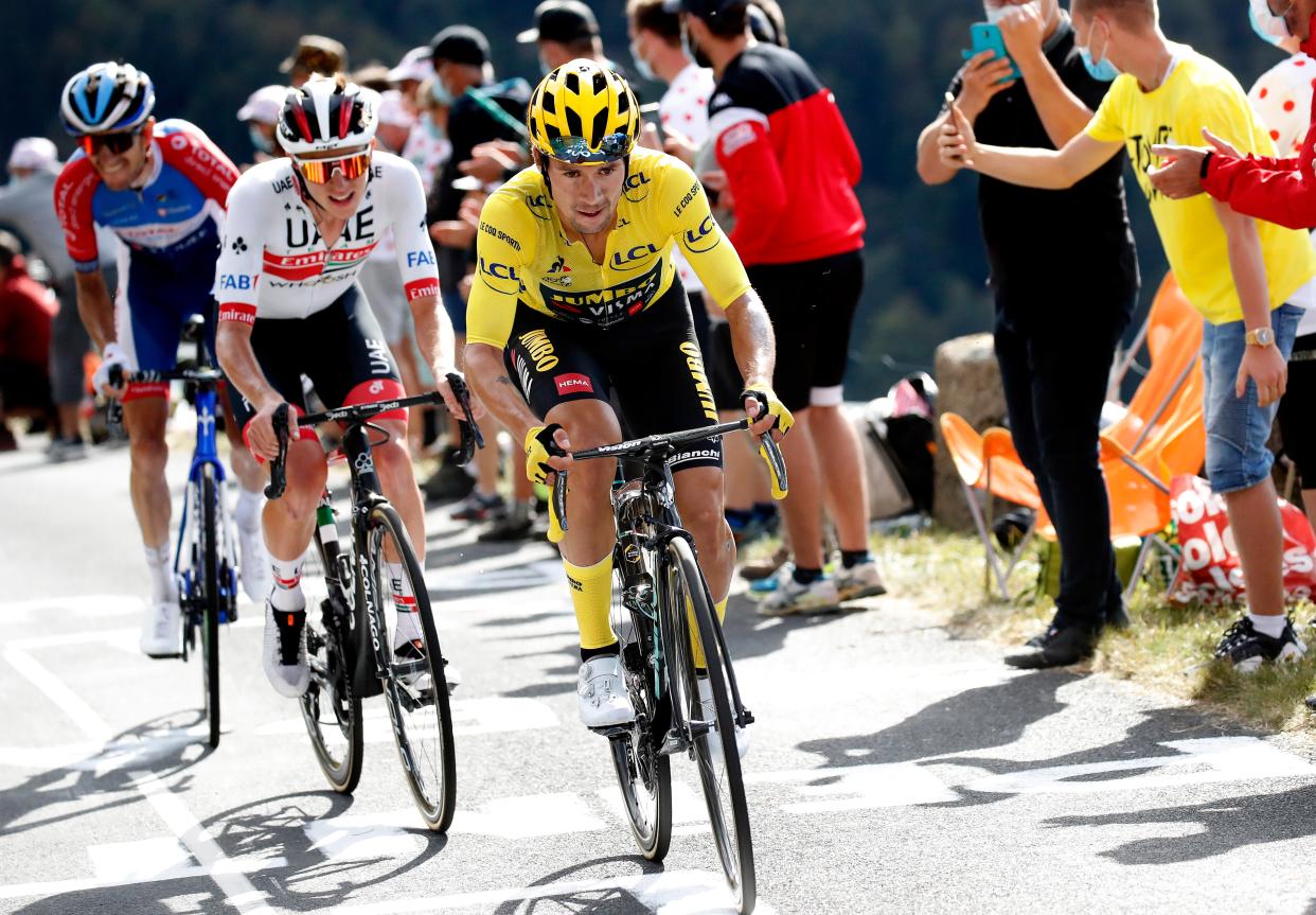 Primoz Roglic in action during stage 13 of the Tour (EPA)