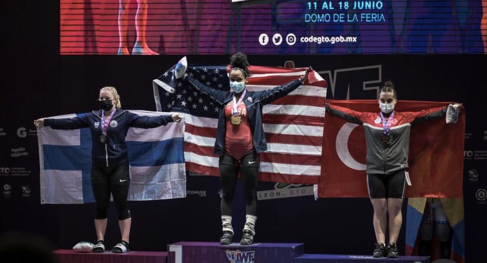 DeLand's Mia Rhodes won the Women's 71-kilogram gold medal at last month's IWF Youth World Championships.