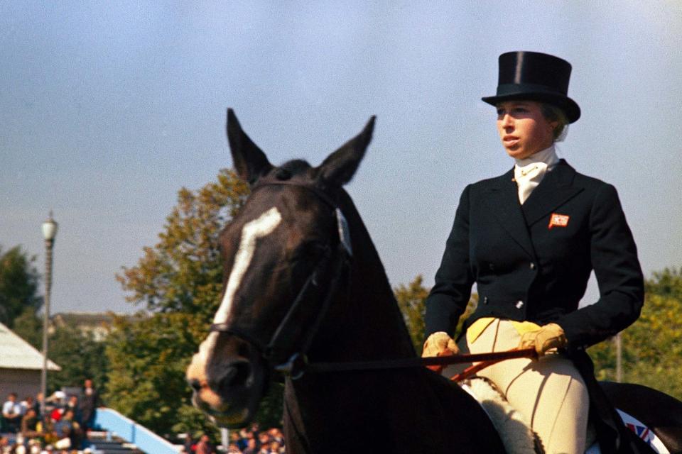 Princess Anne rides in the three-day European Championship in Kyev in 1973 (AP)