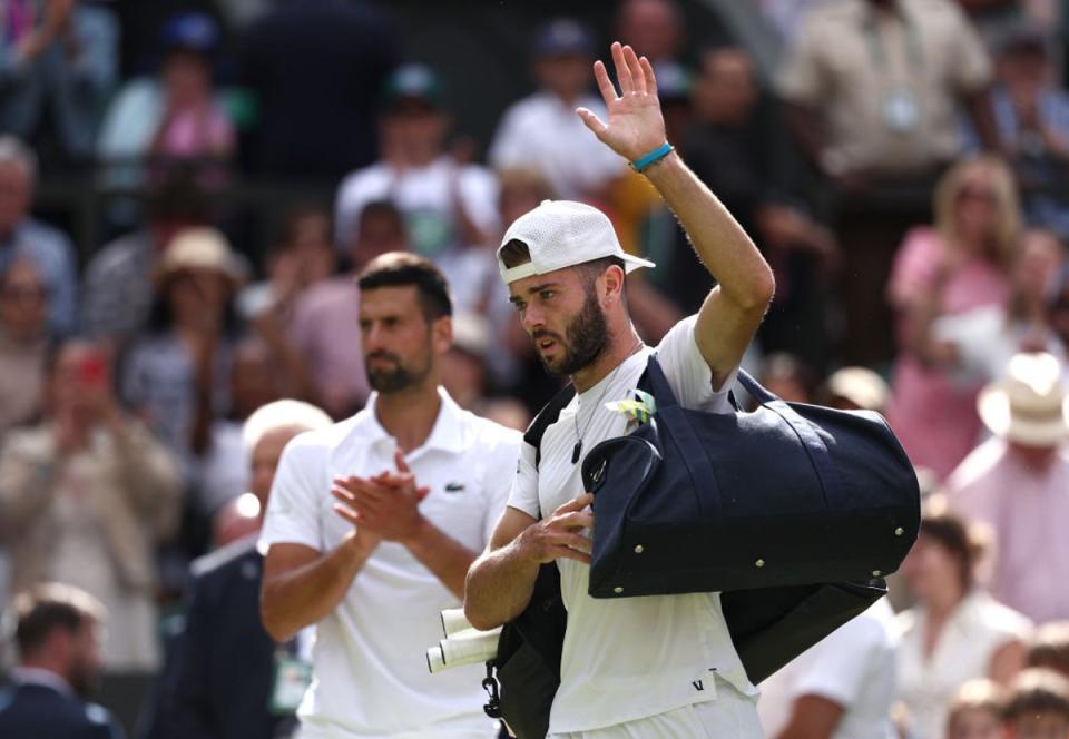 Jacob Fearnley forced a fourth set against Novak Djokovic and gave the seven-time champion a scare on Centre Court  (Getty Images)