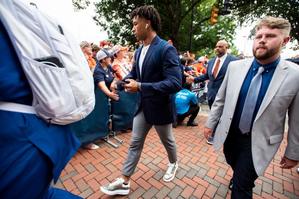 Auburn Tigers quarterback Robby Ashford (9) during tiger walk at Jordan-Hare Stadium in Auburn, Ala., on Saturday, Sept. 10, 2022. 