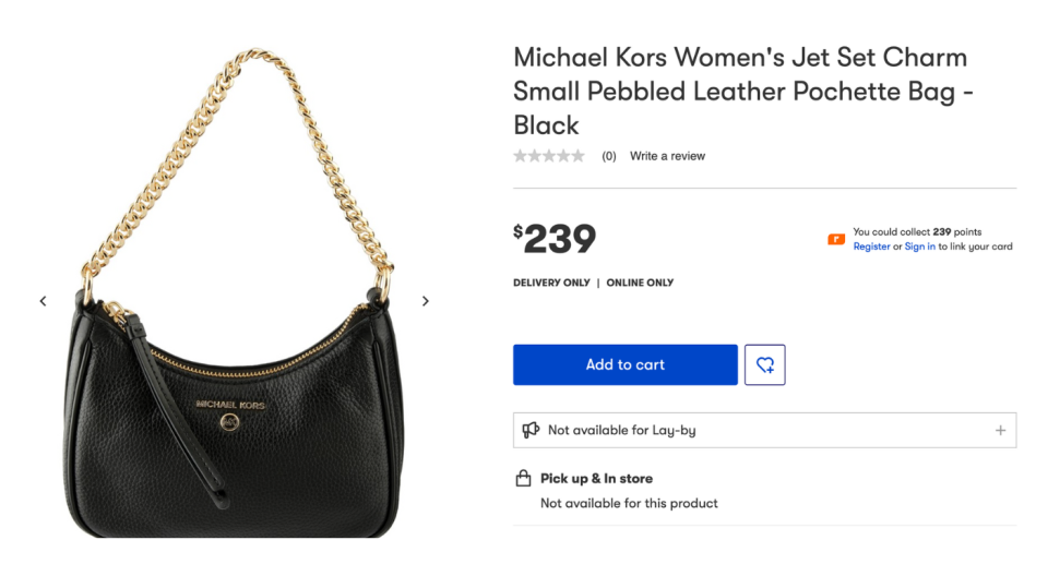 Screenshot of Big W website selling Michael Kors bags.