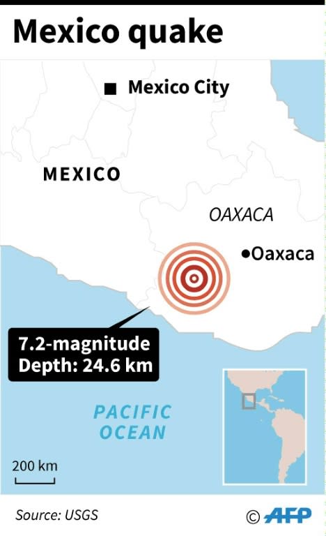 Map showing the epicentre of a 7.2-magnitude quake that hit Mexico Friday