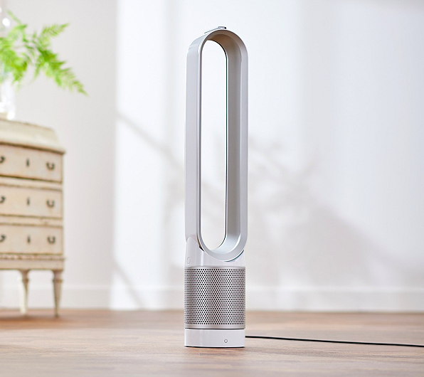 Dyson TP02 Pure Cool Link Air Purifier & Cooling Fan shown in white in a bedroom