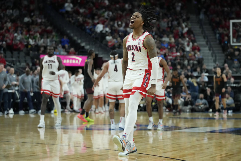 Caleb Love revived his career after transferring to Arizona. (AP Photo/John Locher)