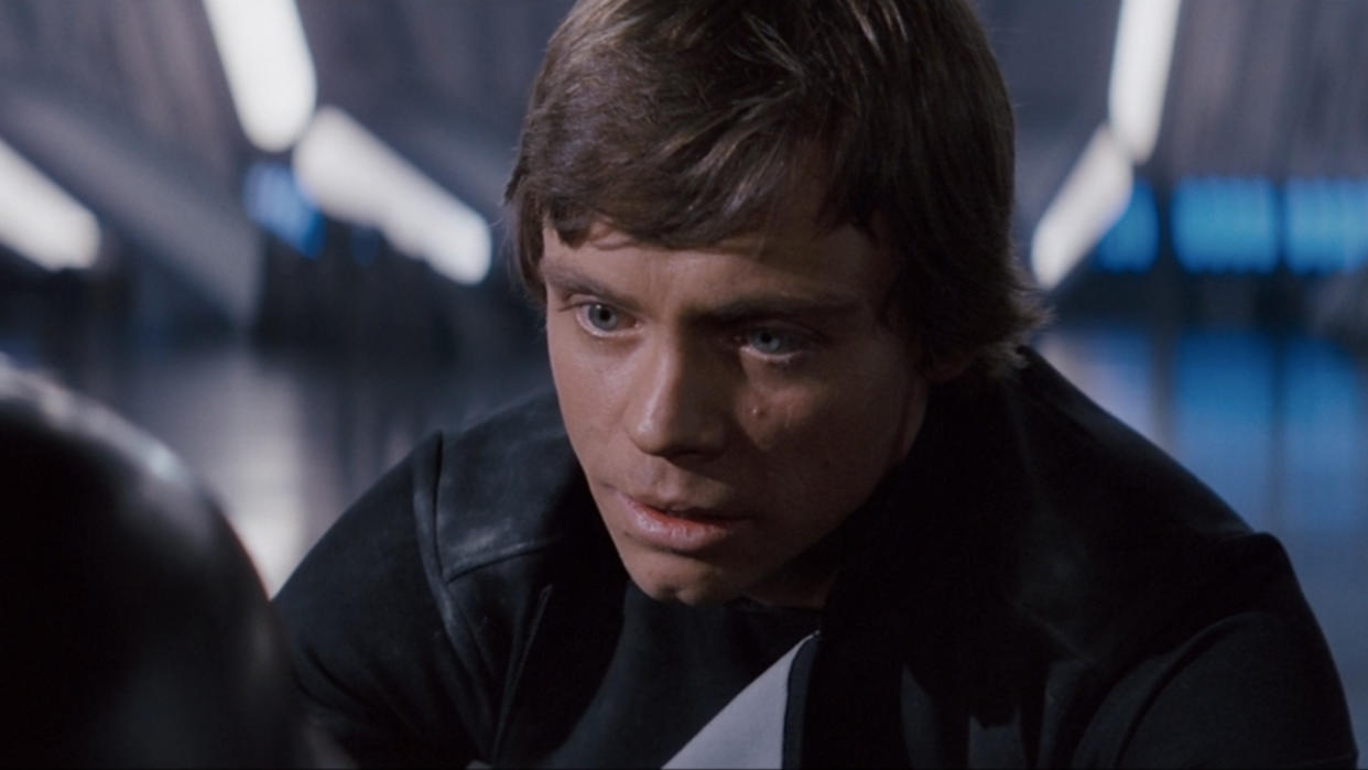  Mark Hamill looks sad on the deck of the Death Star II in Return of the Jedi. 