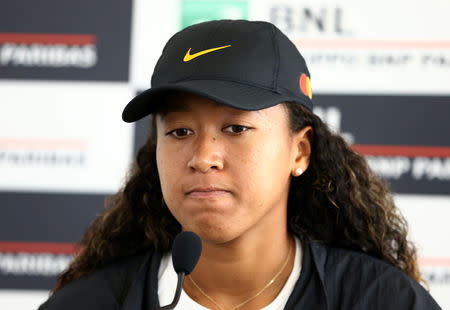 Tennis - WTA Premier 5 - Italian Open - Foro Italico, Rome, Italy - May 17, 2019 Japan's Naomi Osaka during a press conference after withdrawing from her quarter final match against Kiki Bertens of Netherlands due to injury REUTERS/Matteo Ciambelli