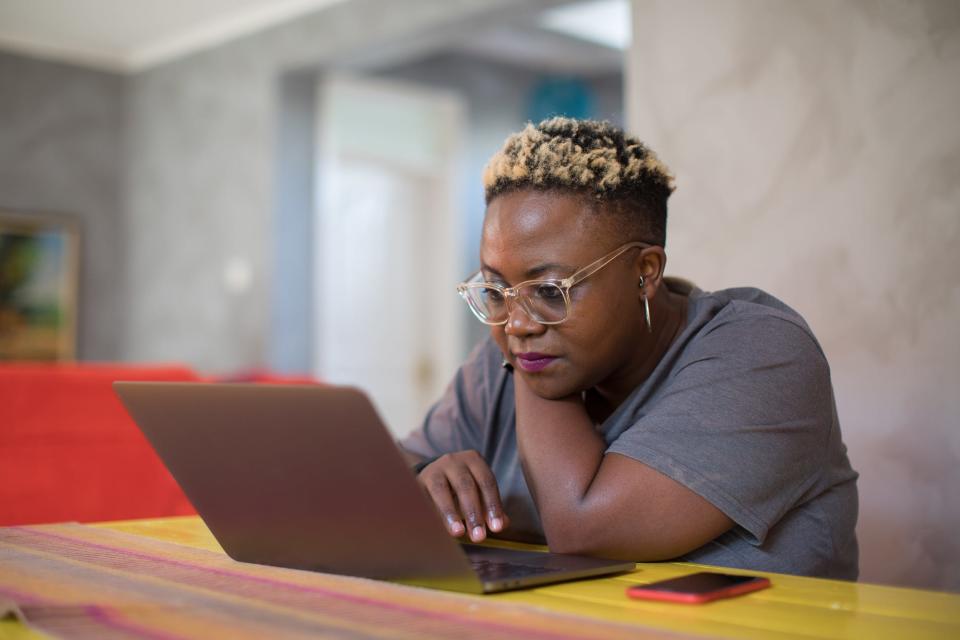 woman using laptop