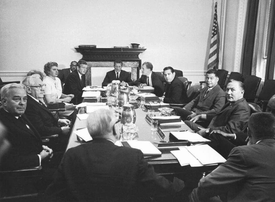 The Kerner Commission in session, Washington D.C, 1967. Officially called the National Advisory Commission on Civil Disorders, it was created by President Lyndon Johnson to investigate the causes of the 1967 race riots in the United States and to provide recommendations for the future. (Photo: Underwood Archives via Getty Images)