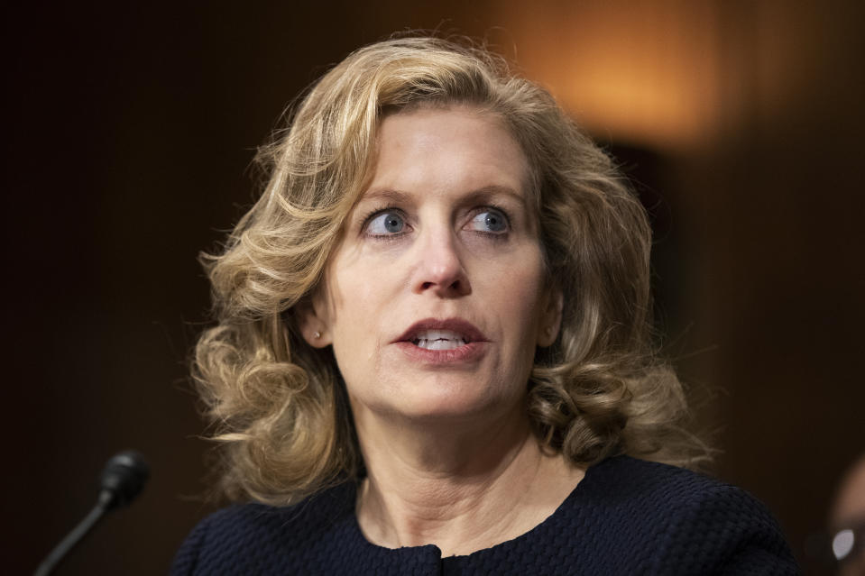 FILE - Nominee Kea Whetzal Riggs to be U.S. District Judge for the District of New Mexico, testifies during a Senate Judiciary Committee nominations hearing on Capitol Hill in Washington, June 26, 2019. (AP Photo/Manuel Balce Ceneta, File)