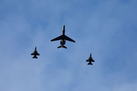 FILE PHOTO: Military aircraft make a pass during NATO's Exercise Trident Juncture, above Trondheim, Norway October 30, 2018. NTB Scanpix/Gorm Kallestad via REUTERS