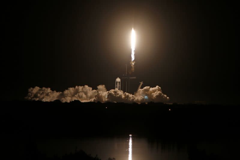SpaceX Falcon 9 rocket, with the Crew Dragon capsule, is launched carrying four astronauts on a mission to the International Space Station