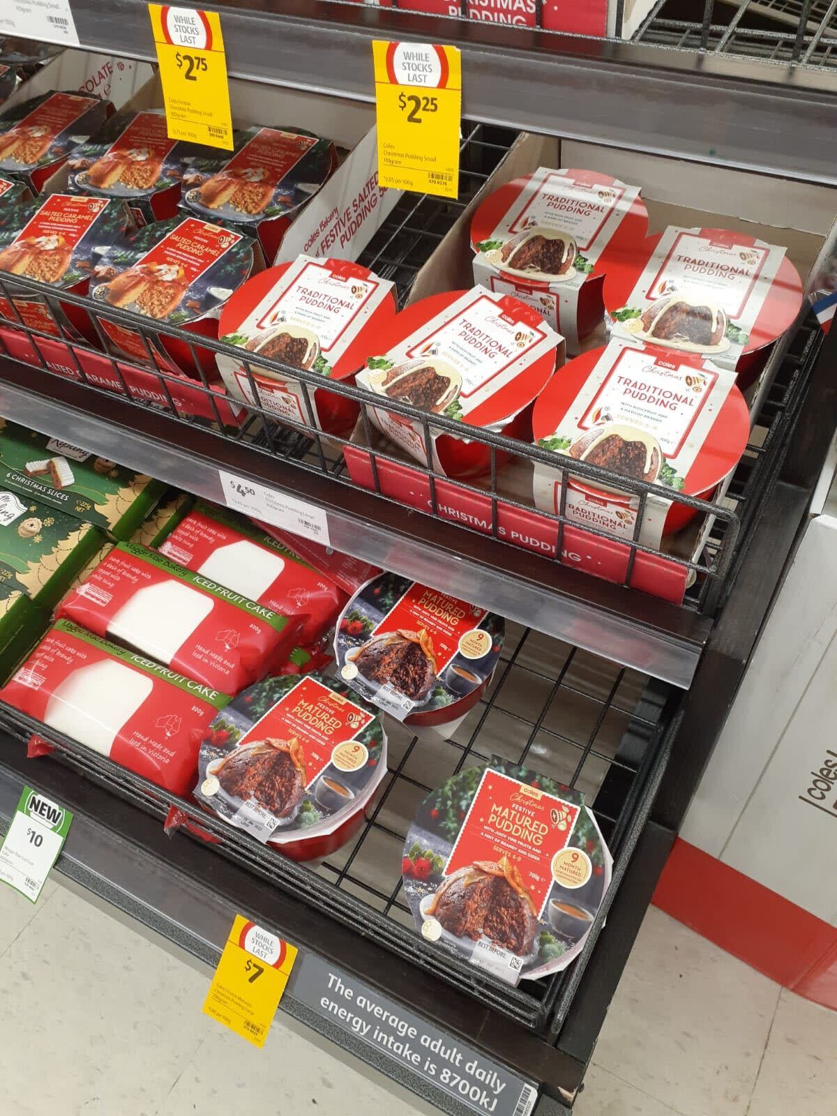 Christmas pudding and mince pies on sale at Coles