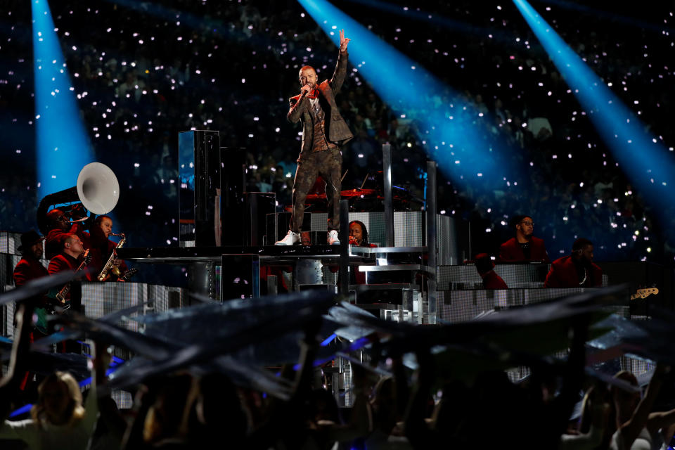 Justin Timberlake performs during the Super Bowl LII halftime show. (Reuters)