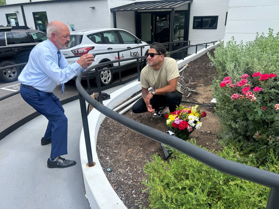 KXAN dedicated a garden in memory of Kaxan, the station's mascot, on June 13, 2024. Kaxan died in 2023. He was named the state's top therapy dog in 2019. (KXAN Photo/Frank Martinez)