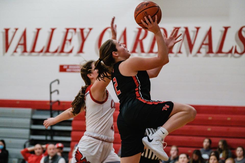 Kadence Stutz of Tusky Valley shoots a layup.