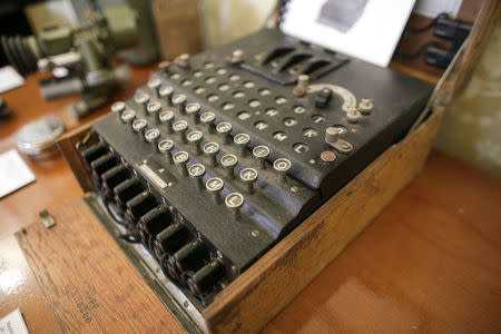 An Enigma cipher machine is on display at an auction house in Bucharest, Romania, July 11, 2017. Inquam Photos/Octav Ganea/via REUTERS