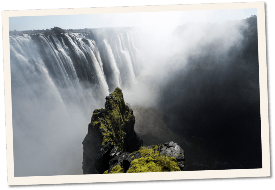 Water tumbling down Victoria Falls on the border of Zambia and Zimbabwe