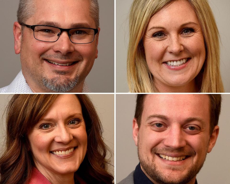 Columbia school board candidates, clockwise from top left: Adam Burks, Andrea Lisenby, Blake Willoughby and Suzette Waters.