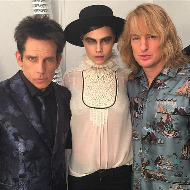 Cara Delevingne poses backstage with Ben and Owen.