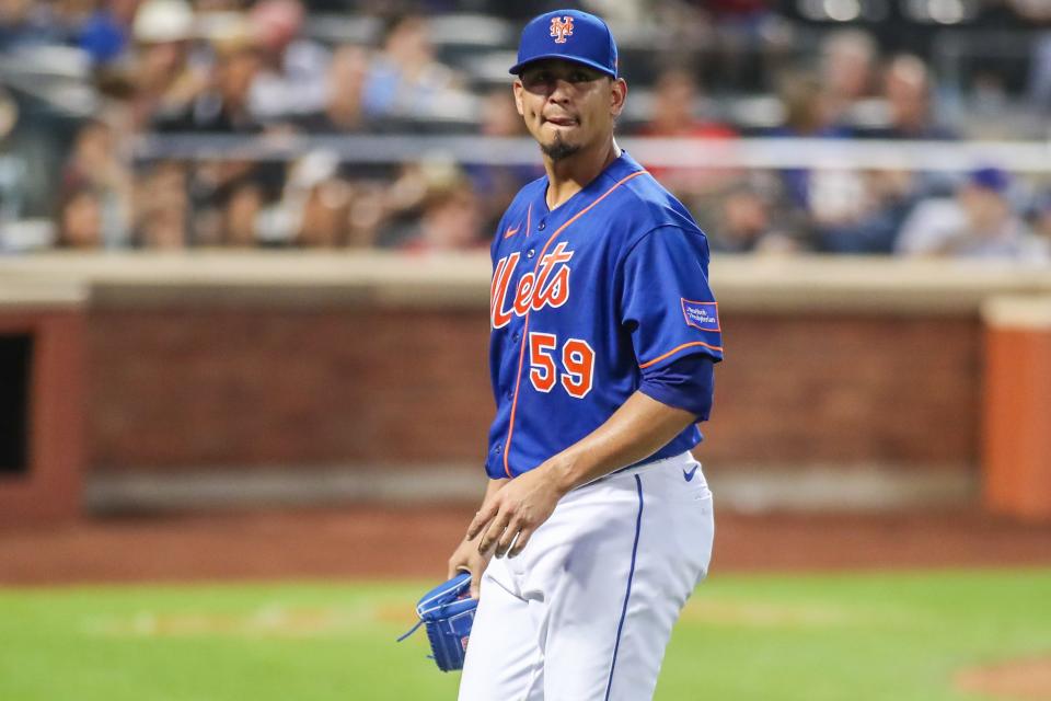 New York Mets starting pitcher Carlos Carrasco (59) at Citi Field, Aug. 26, 2023.