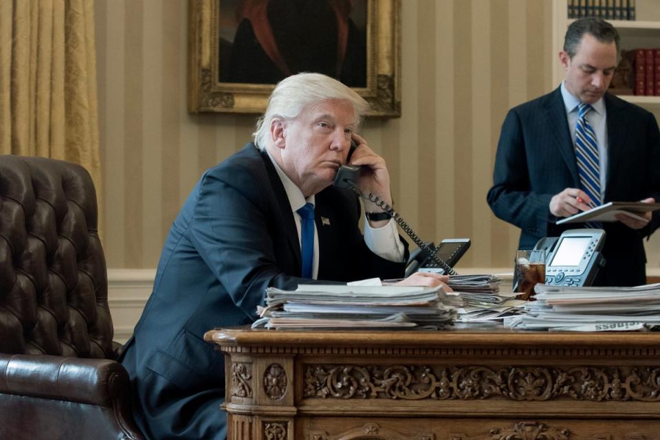 Trump uses the phrase “perfect phone call” to describe two notable events. (EPA)