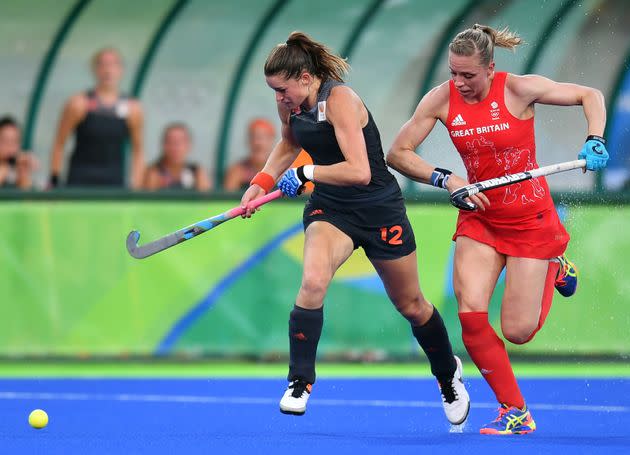 Kate Richardson-Walsh during the final. (Photo: MANAN VATSYAYANA via Getty Images)