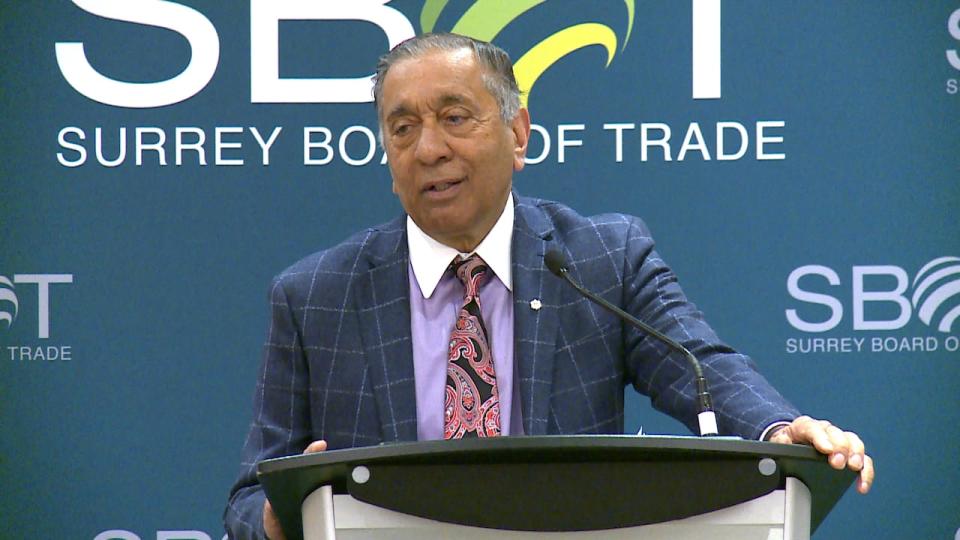 Wally Oppal, chair of the Surrey police transition task force, told reporters at a Surrey Board of Trade event Feb. 26 that he does not know what it would cost to replace the RCMP with a municipal police department. 