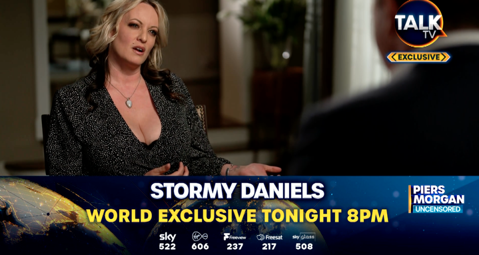 The one-on-one interview is Stormy Daniels’ first since Donald Trump appeared in court (Talk TV/Fox Nation)